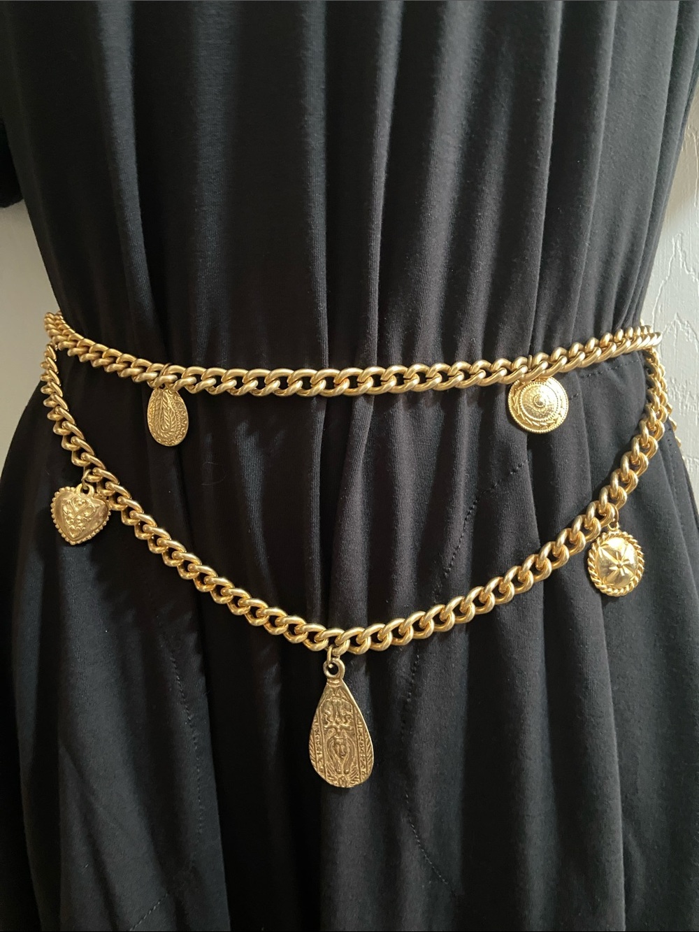 Gold-Tone Adjustable Layered Medallion Charm Chain Belt Vintage Bohemian